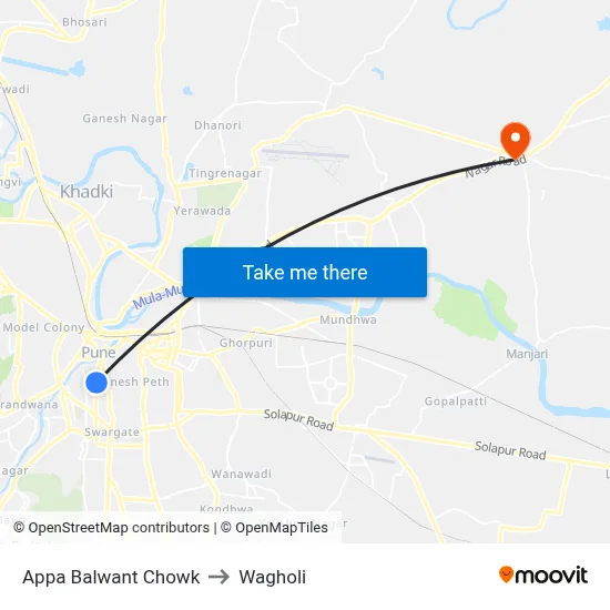 Appa Balwant Chowk to Wagholi map