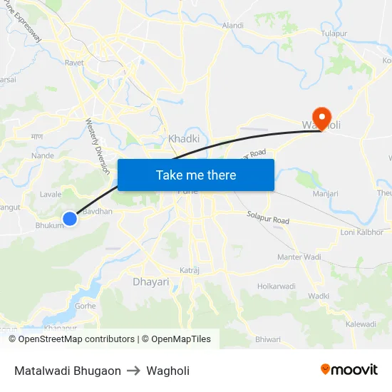 Matalwadi Bhugaon to Wagholi map