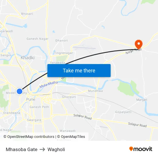 Mhasoba Gate to Wagholi map