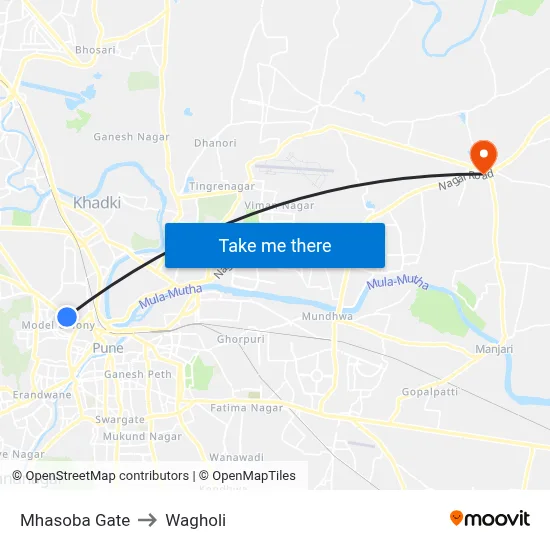 Mhasoba Gate to Wagholi map