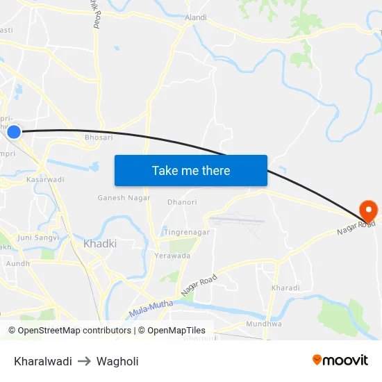 Kharalwadi to Wagholi map