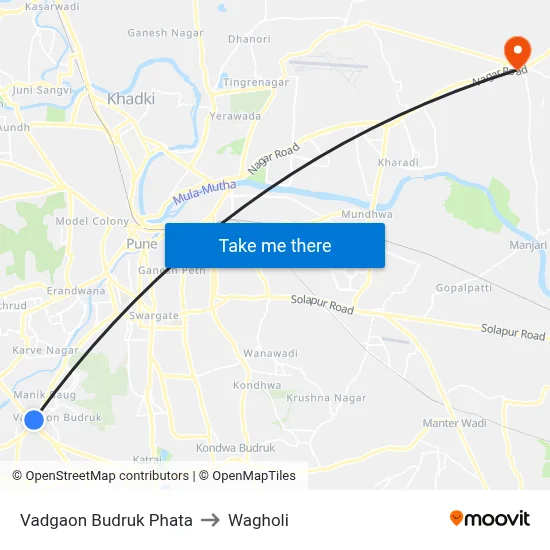 Vadgaon Budruk Phata to Wagholi map