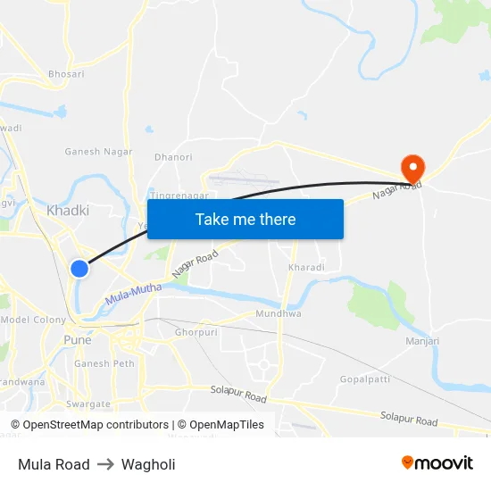 Mula Road to Wagholi map