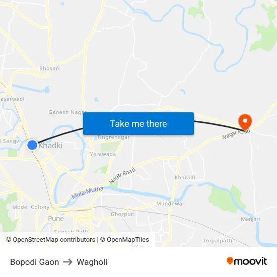Bopodi Gaon to Wagholi map