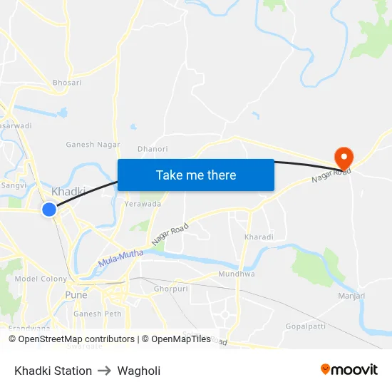 Khadki Station to Wagholi map