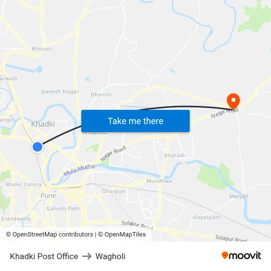 Khadki Post Office to Wagholi map