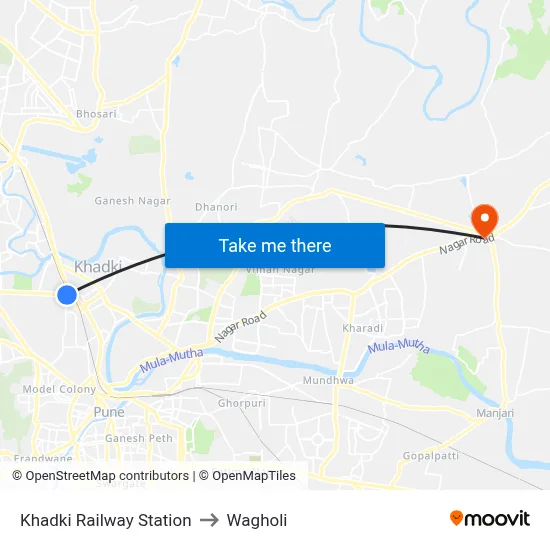 Khadki Railway Station to Wagholi map