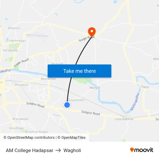 AM College Hadapsar to Wagholi map