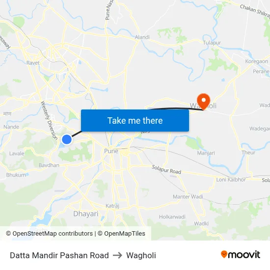 Datta Mandir Pashan Road to Wagholi map