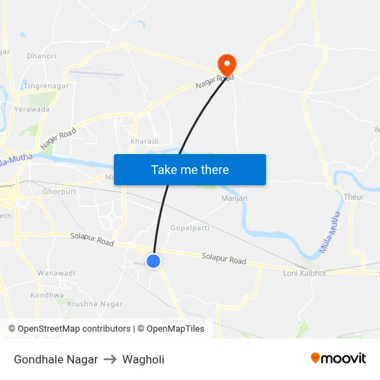 Gondhale Nagar to Wagholi map