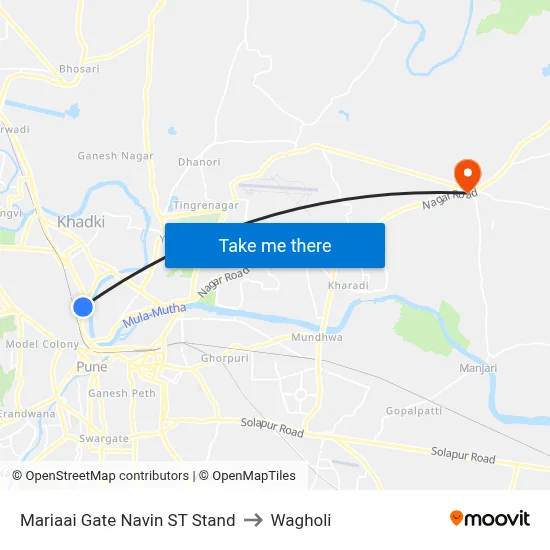 Mariaai Gate Navin ST Stand to Wagholi map