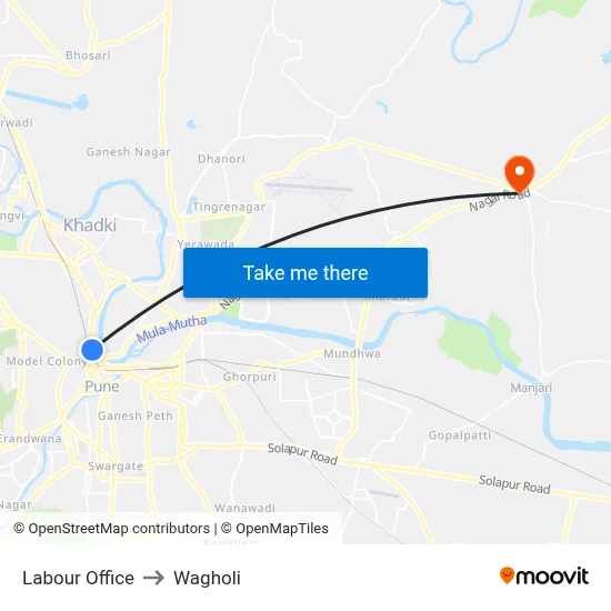 Labour Office to Wagholi map