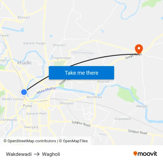 Wakdewadi to Wagholi map