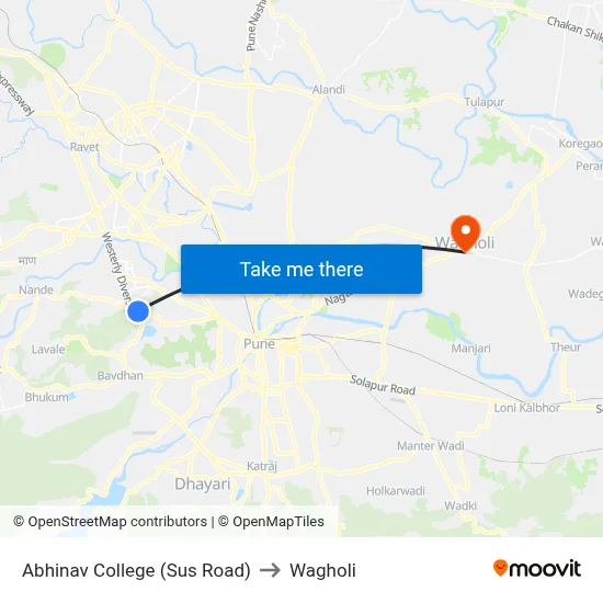 Abhinav College (Sus Road) to Wagholi map