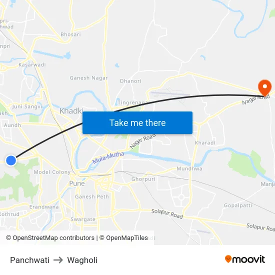 Panchwati to Wagholi map