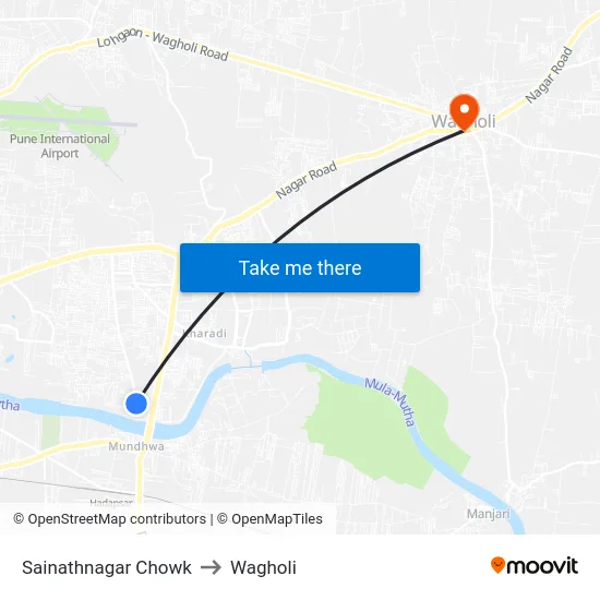 Sainathnagar Chowk to Wagholi map