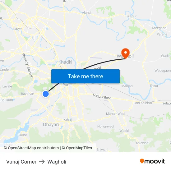 Vanaj Corner to Wagholi map