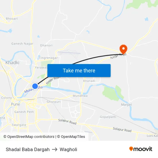 Shadal Baba Dargah to Wagholi map