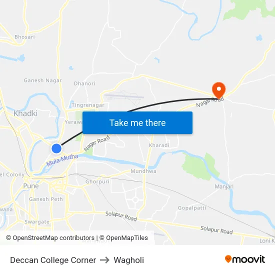 Deccan College Corner to Wagholi map