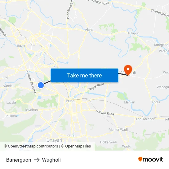 Banergaon to Wagholi map