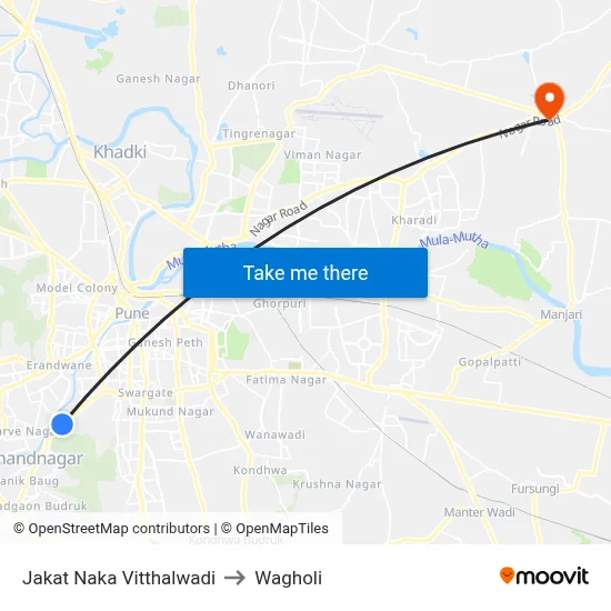 Vitthalwadi Jakat Naka to Wagholi map