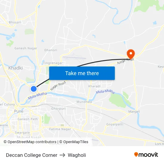Deccan College Corner to Wagholi map