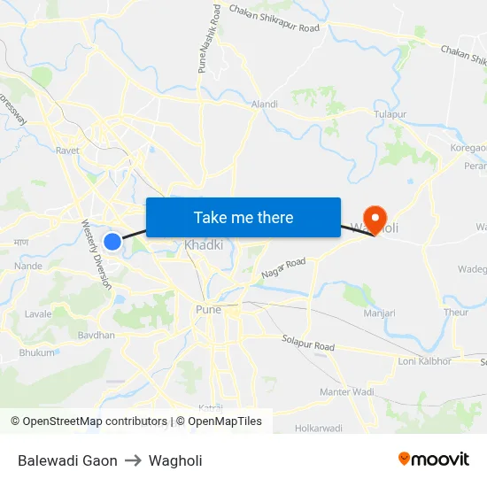 Balewadi Gaon to Wagholi map