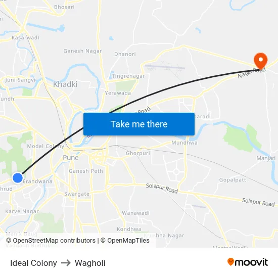 Ideal Colony to Wagholi map