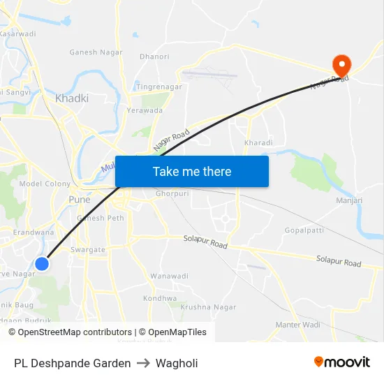 PL Deshpande Garden to Wagholi map