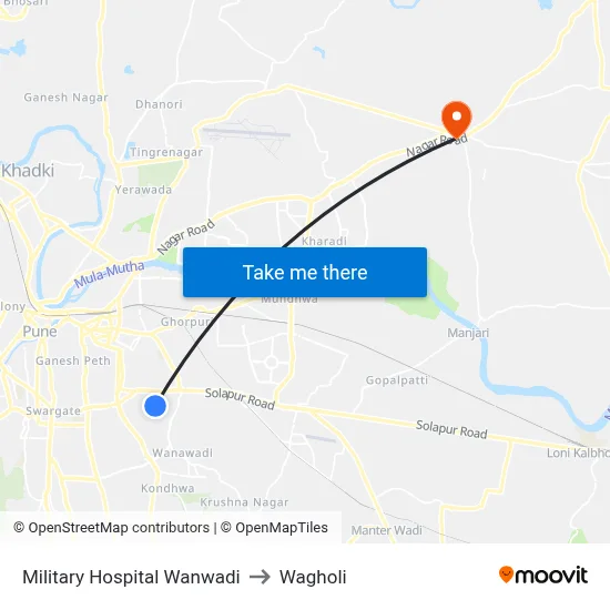 Military Hospital Wanwadi to Wagholi map