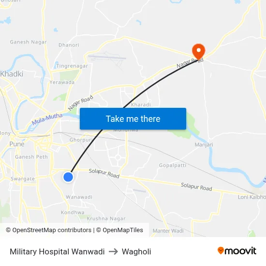 Military Hospital Wanwadi to Wagholi map
