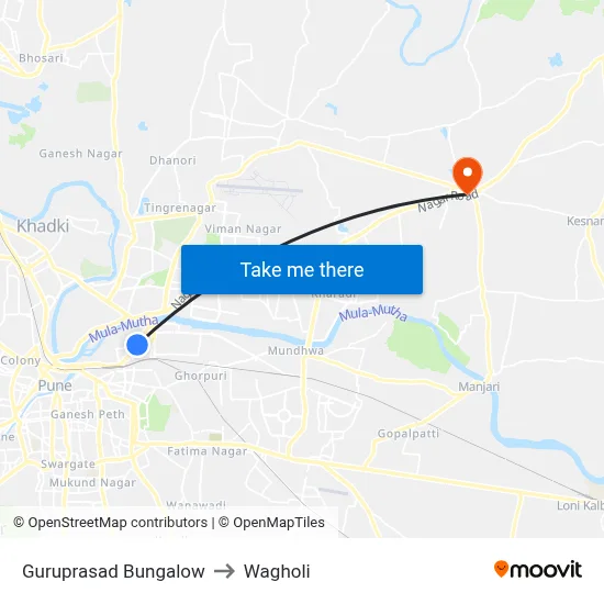 Guruprasad Bungalow to Wagholi map