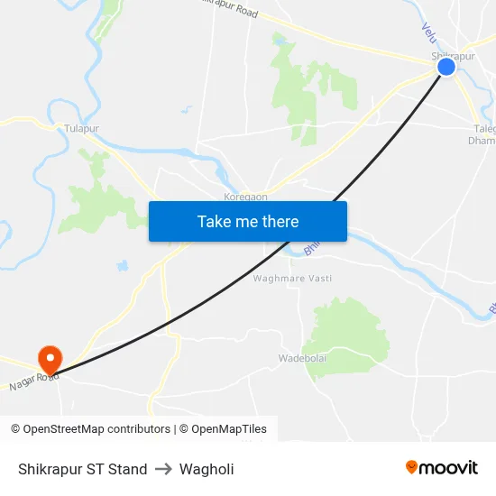 Shikrapur ST Stand to Wagholi map