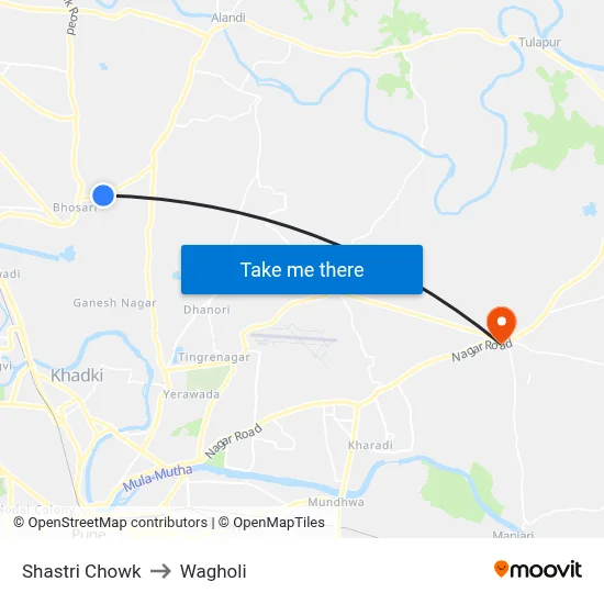 Shastri Chowk to Wagholi map