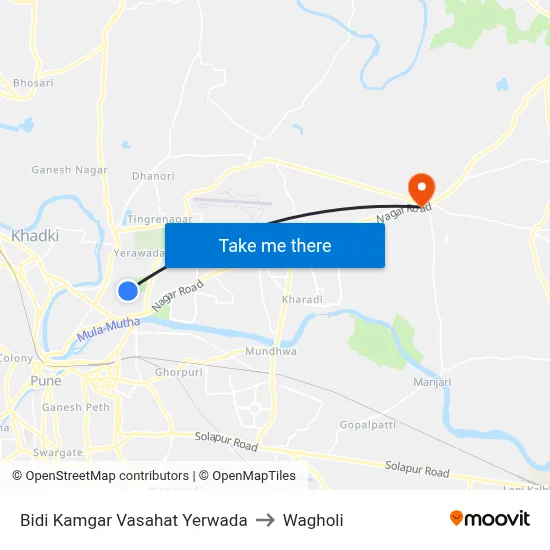 Bidi Kamgar Vasahat Yerwada to Wagholi map