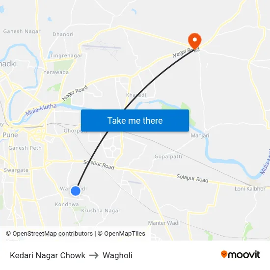 Kedari Nagar Chowk to Wagholi map