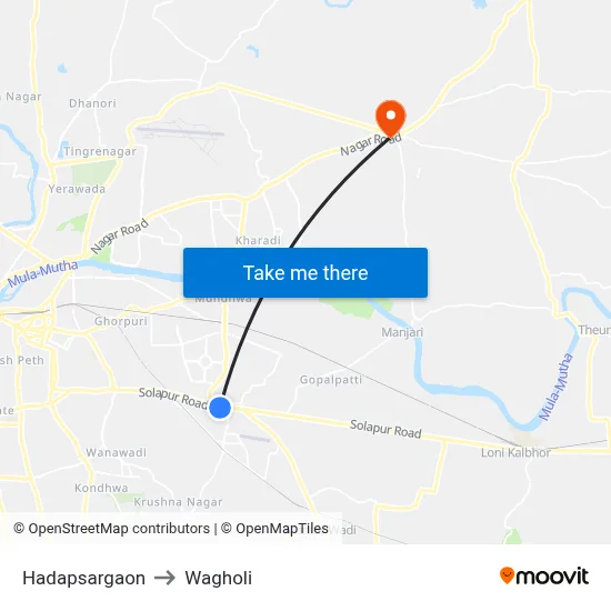 Hadapsargaon to Wagholi map