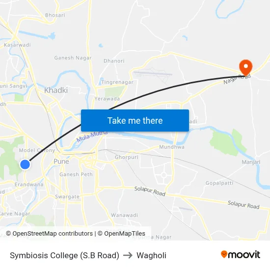 Symbiosis College (S.B Road) to Wagholi map