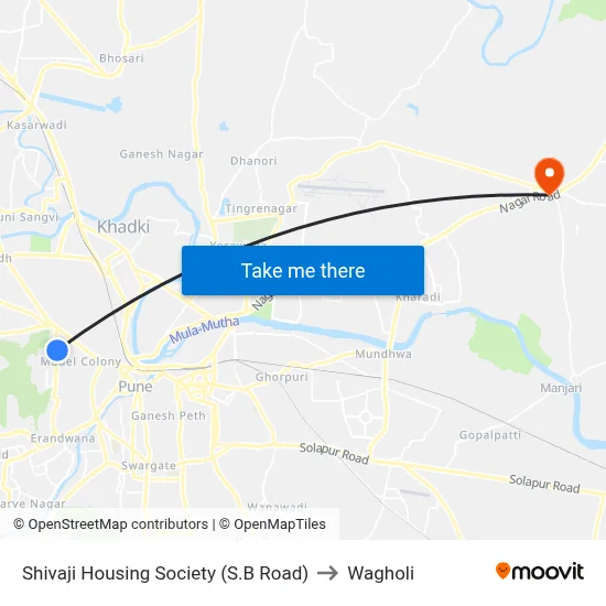Shivaji Housing Society (S.B Road) to Wagholi map