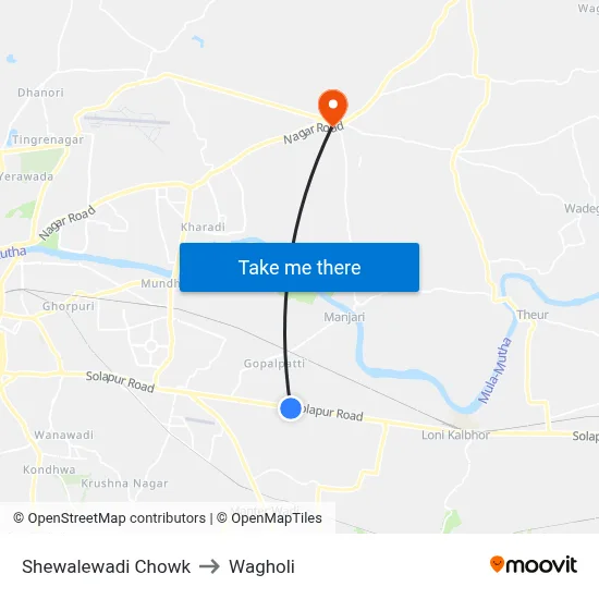 Shewalewadi Chowk to Wagholi map