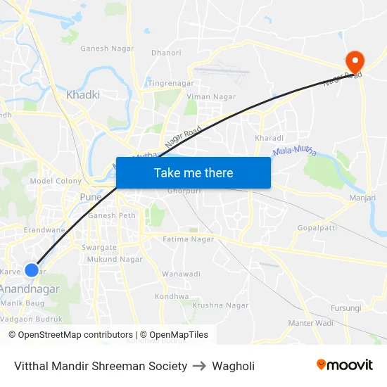Vitthal Mandir Shreeman Society to Wagholi map