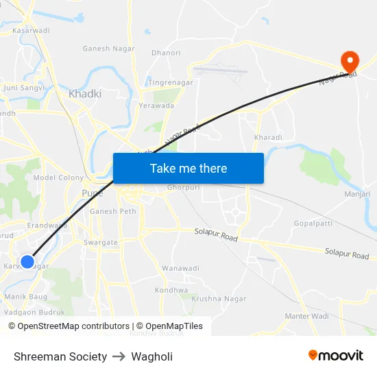 Shreeman Society to Wagholi map