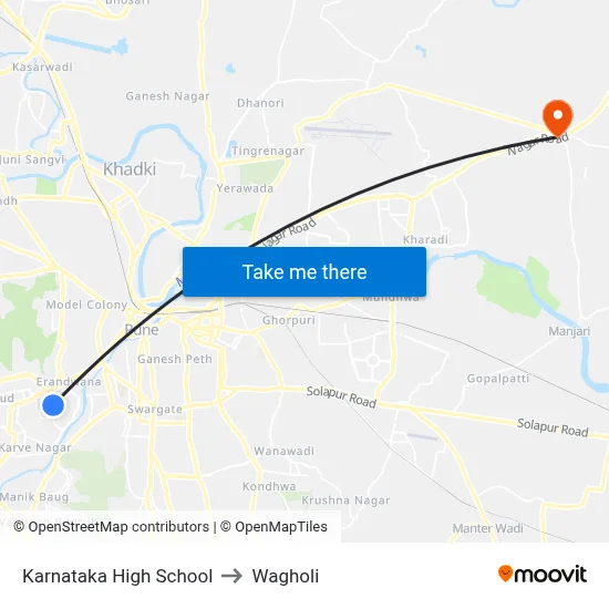 Karnataka High School to Wagholi map