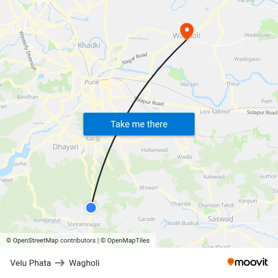 Velu Phata to Wagholi map