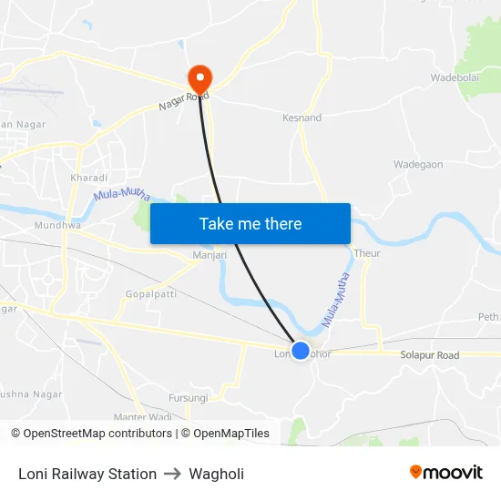 Loni Railway Station to Wagholi map