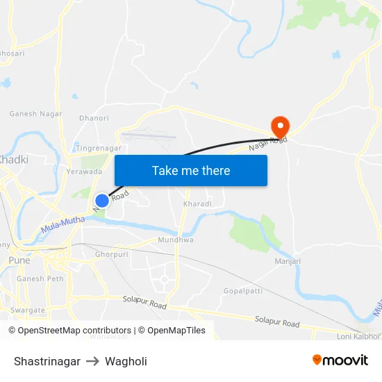 Shastrinagar to Wagholi map