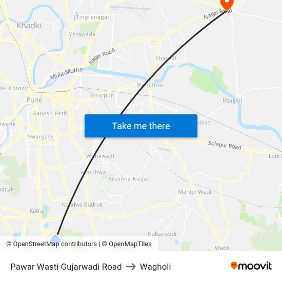 Pawar Wasti Gujarwadi Road to Wagholi map
