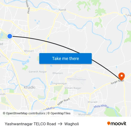 Yashwantnagar TELCO Road to Wagholi map