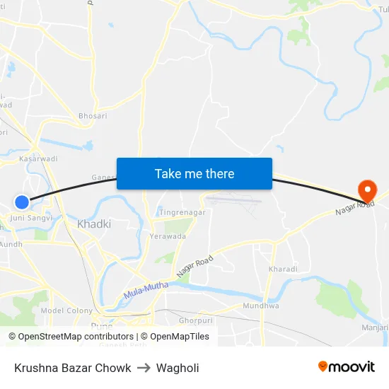 Krushna Bazar Chowk to Wagholi map