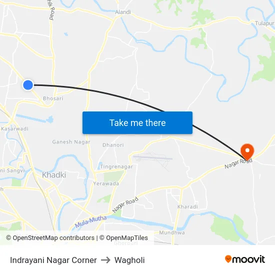 Indrayani Nagar Corner to Wagholi map